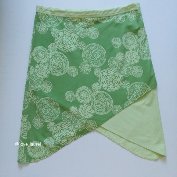 Royal Robbins Handkerchief Hem A-Line Cotton Skirt With Tie Waist Green Size S - Picture 2 of 10